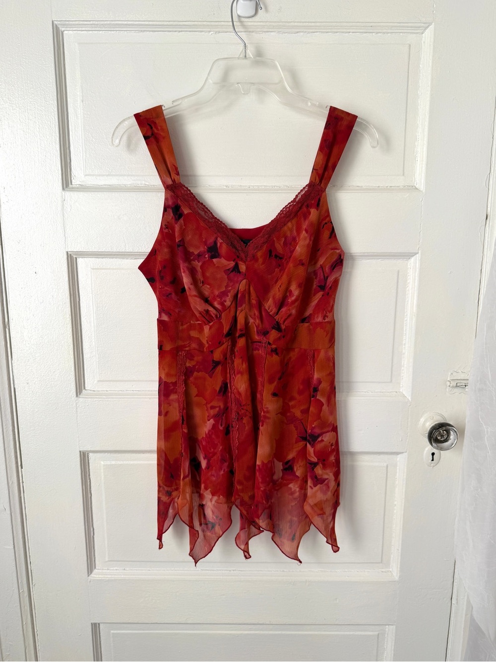 Babydoll Camisole Top Separates New York City Designs Red Floral Lace Trim Y2K M